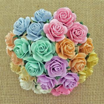 100 Mixed Pastel Mulberry Paper Open Roses SAA494