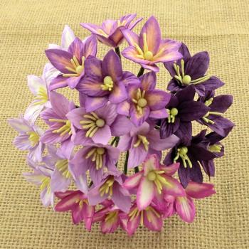 50 Mixed Purple Mulberry Paper Lily Flowers #401