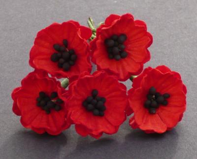 50 Red Mulberry Paper Poppy Flowers #367