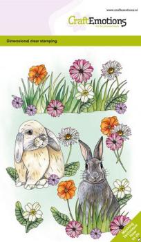 CraftEmotions Clear Stamp Rabbits and Flowers #1350
