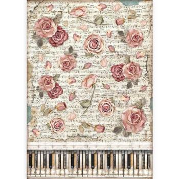 Stamperia A3 Rice Paper Passion Roses and Piano #3086
