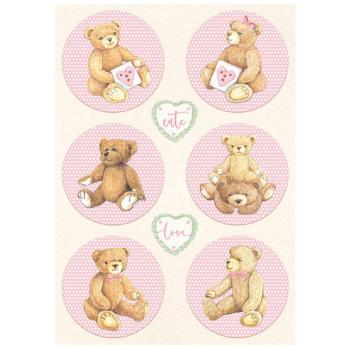 Stamperia A4 Rice Paper Rounds Bear Pink DFSA4678