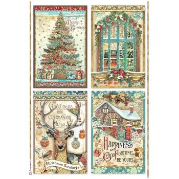 DFSA4796 Stamperia A4 Reispapier Christmas Greetings Cards