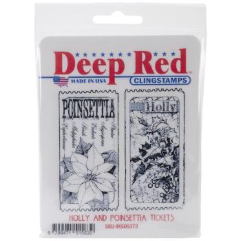 Deep Red Cling Stamp Holly & Poinsettia Tickets