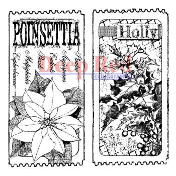 Deep Red Cling Stamp Holly & Poinsettia Tickets