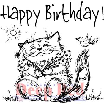 Deep Red Cling Stamp Birthday Cat #3X405684