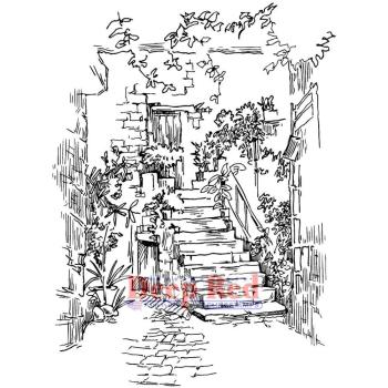 Deep Red Cling Stamp Courtyard Stairs