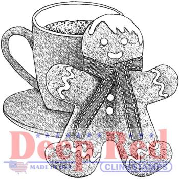 Deep Red Cling Stamp Gingerbread Man & Cocoa