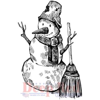 Deep Red Cling Stamp Snowman w. Broom #3X505662