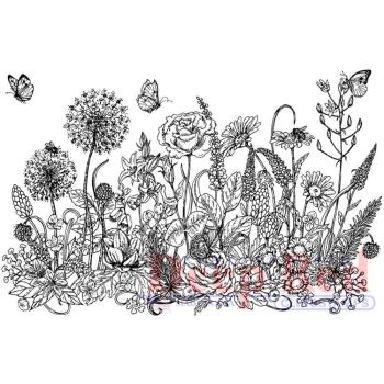 Deep Red Cling Stamp Summer Flowers Border #3X505663