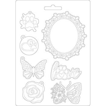 Stamperia A5 Soft Mould Circle of Love Frame and Butterfly #572