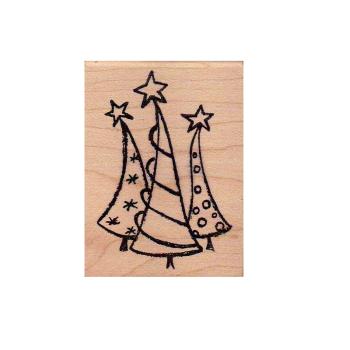 Magenta Wood Stamp Christmas Tree Trio
