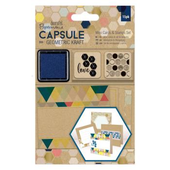 Mini Cards & Stamps Set (15pcs) Capsule Geometric Kraft