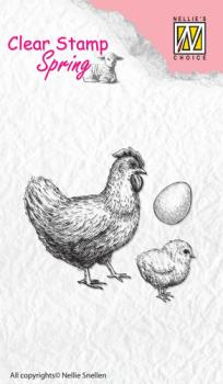 Nellie Snellen Clear Stamp Spring Hen with Chicken & Egg #SPCS004