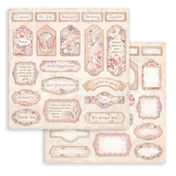 SBB973 Stamperia Romance Forever 12x12 Paper Sheets Tags 3er Set