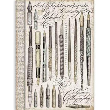 Stamperia A4 Rice Paper Calligraphy Vintage Pens #4526
