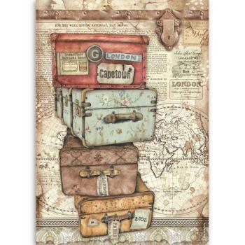 Stamperia A4 Rice Paper Lady Vagabond Luggage #4520