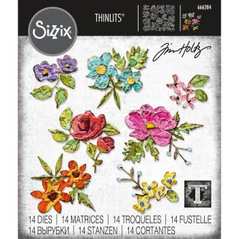 Tim Holtz Thinlits Dies 14 Pk Brushstroke Flowers Mini #666284