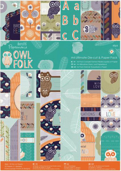 SALE A4 Ultimate Die-cut & Paper Pack 48stk Owl Folk