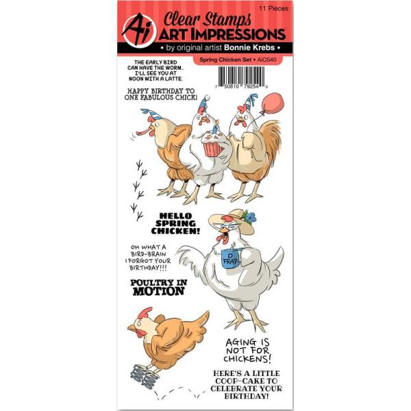 Art Impressions Funny Farm Cling Rubber Stamp Spring Chicken #AICS40