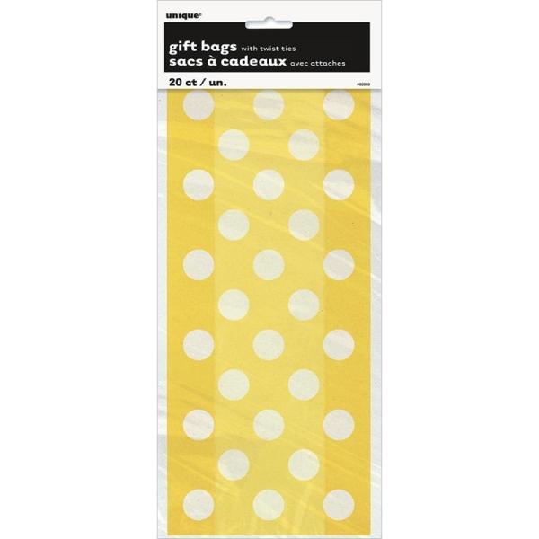 SALE Cello Gift Bags Sunflower Yellow Decorative Dots