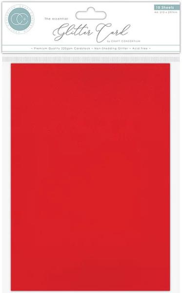 Craft Consortium A4 Glitter Card Red