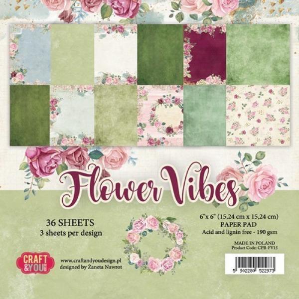Craft & You Design 6x6 Inch Paper Pad Flower Vibes FV15