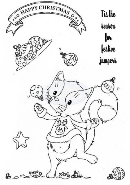 Crafty Impressions Stamp A6 Juggling Christmas Cat