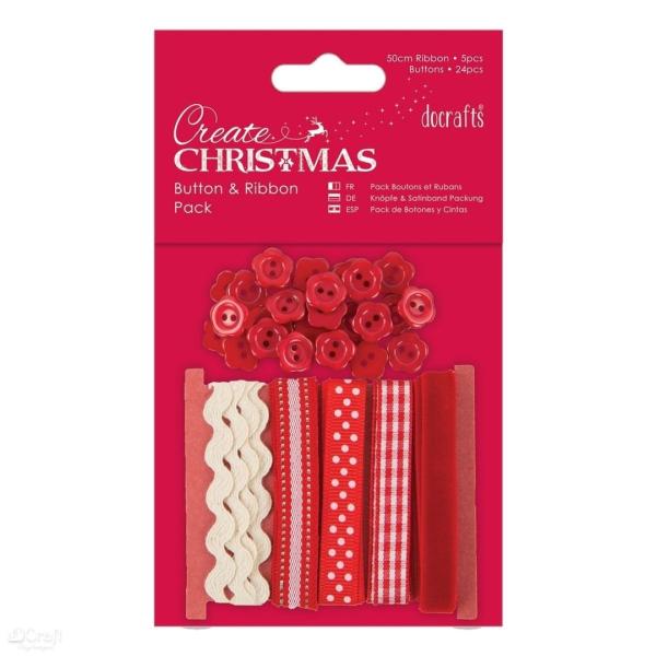 Create Christmas Button and Ribbon Pack Rot PMA354803