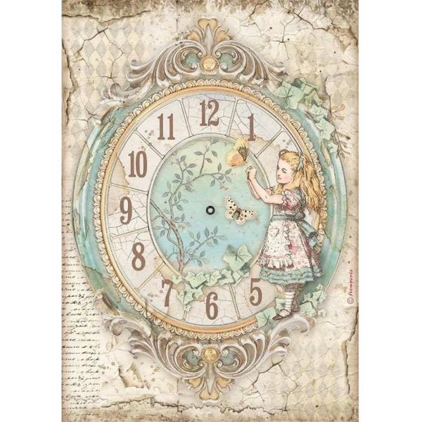 Stamperia A4 Rice Paper Alice Clock #4602