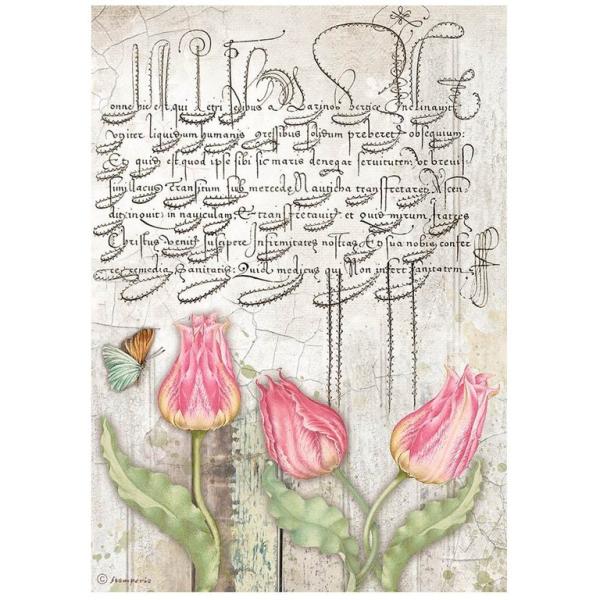 Stamperia A4 Rice Paper Romantic Garden House Tulips DFSA4666