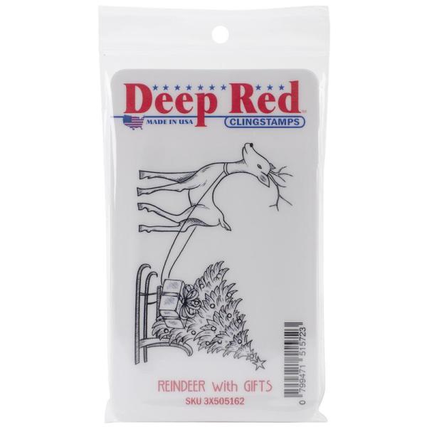 Deep Red Cling Stamp Reindeer with Gifts