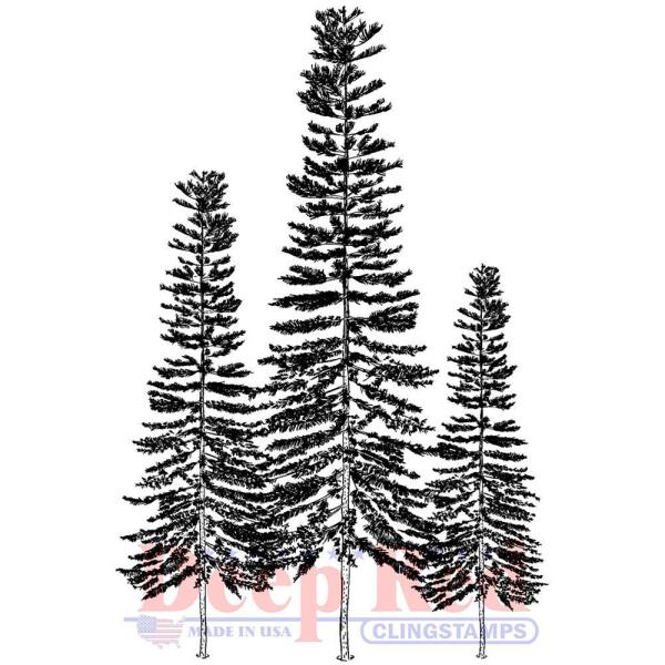 Deep Red Cling Stamp Three Pines #3X505665