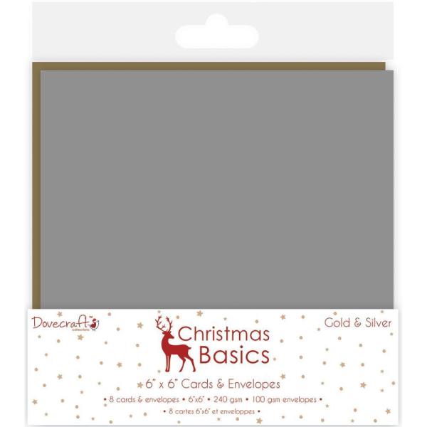 Christmas Basics Cards 6x6 Cards and Envelopes Gold & Silver #011