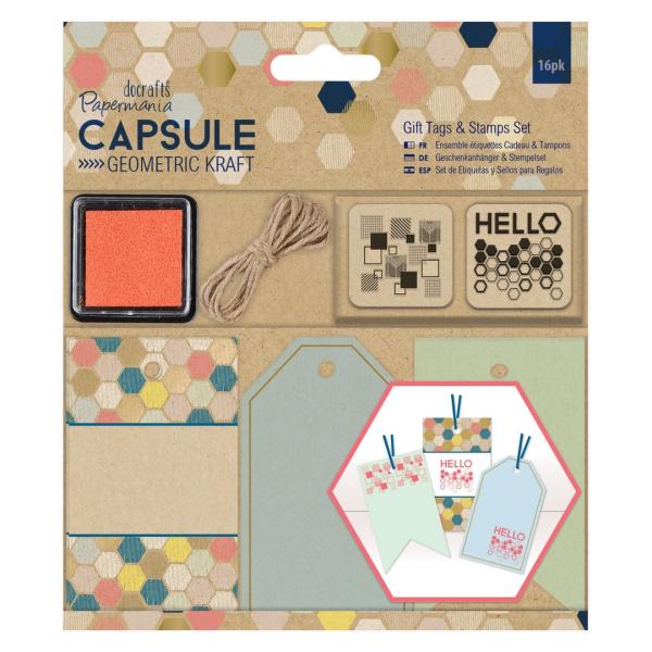 Gift Tags & Stamps Set (16pcs) Capsule Geometric Kraft
