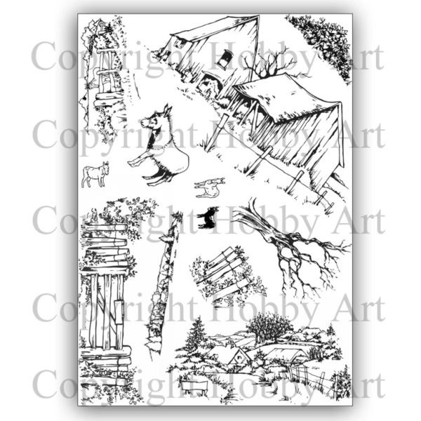 Hobby Art Clear Stamps Donkey Scene-It CS265D