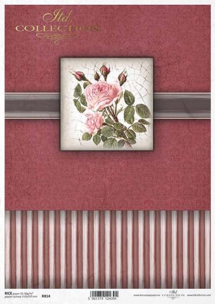 ITD Collection A4 Rice Paper Retro Rose R0814