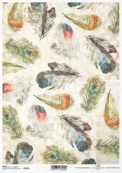 ITD Collection A4 Rice Paper Colorful Feathers R1414