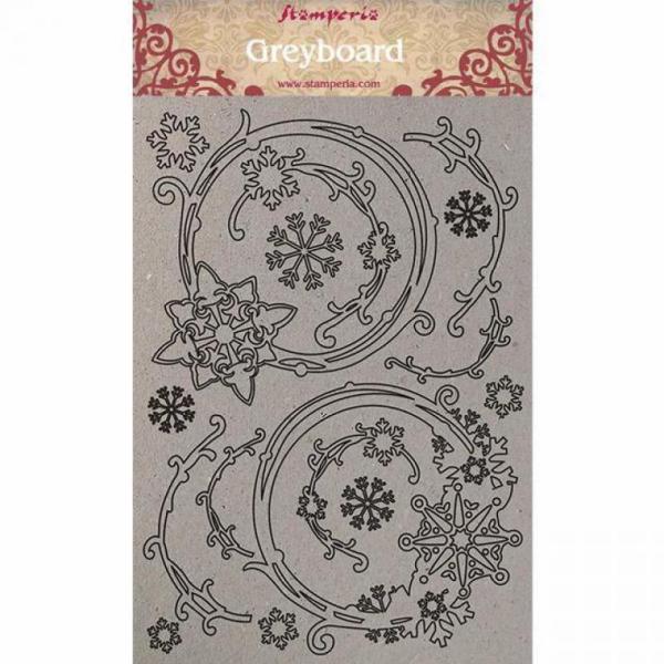 Stamperia A4 Greyboard Chipboards Snowflakes and Garlands #408