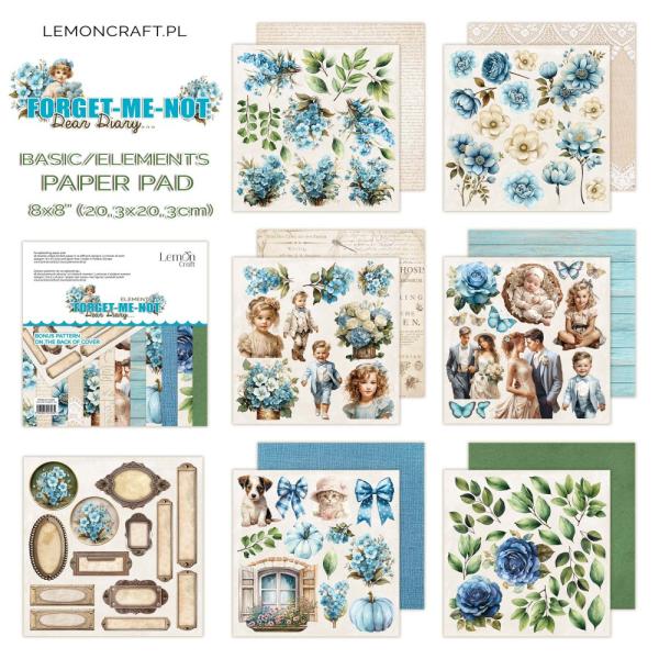 Lemon Craft Dear Diary Forget me not 8x8 Paper Pad Elements