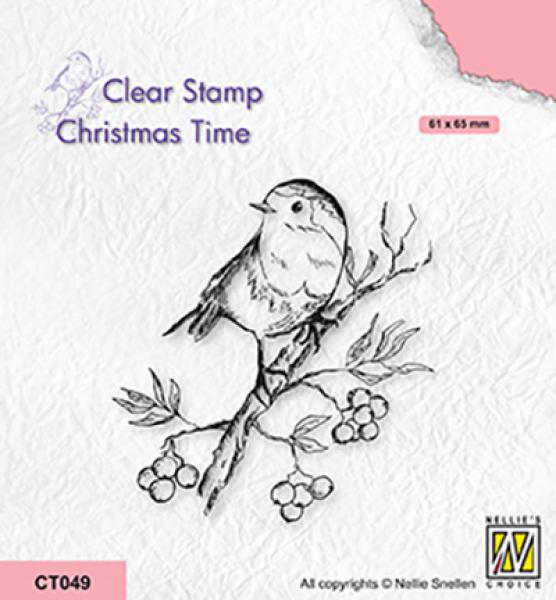 NS Christmas Time Stamp Robin on Berrie Branch CT049