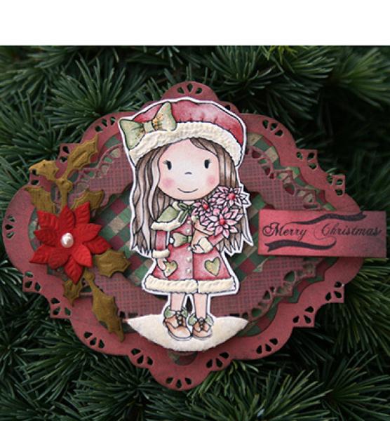 Paper Nest Dolls Clingstempel Avery with Poinsettia