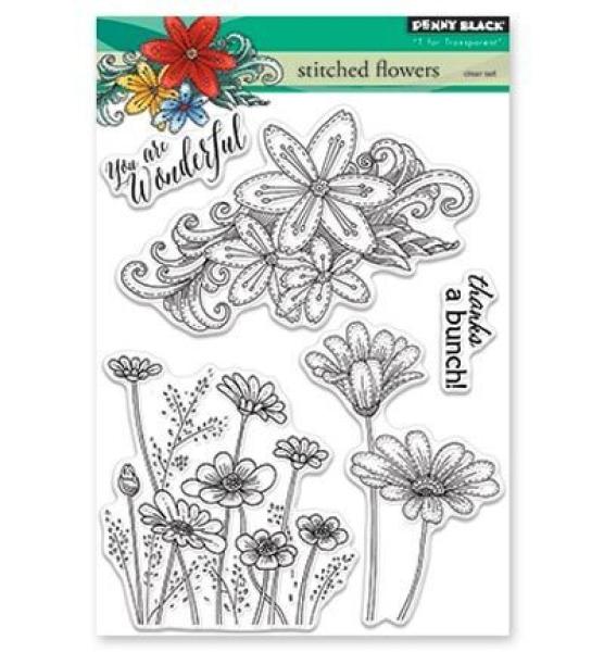 Penny Black Clear Set Stamp Stitched Flowers #30-418