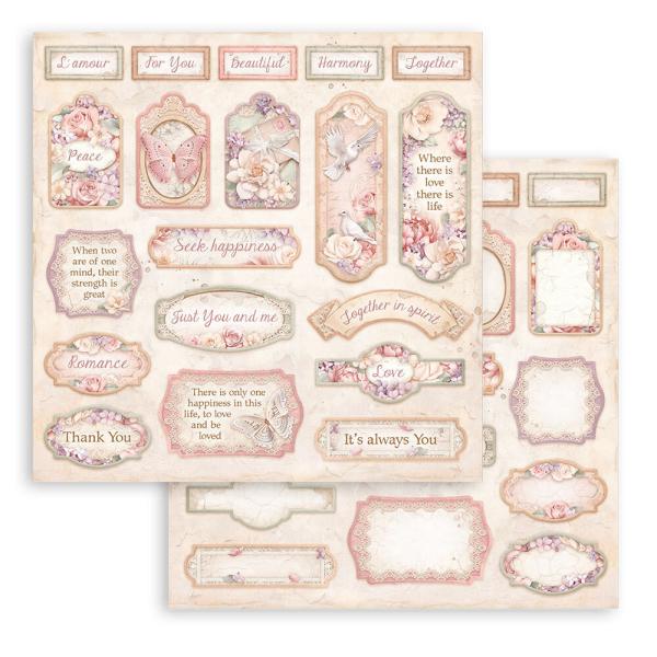 SBB973 Stamperia Romance Forever 12x12 Paper Sheets Tags 3er Set