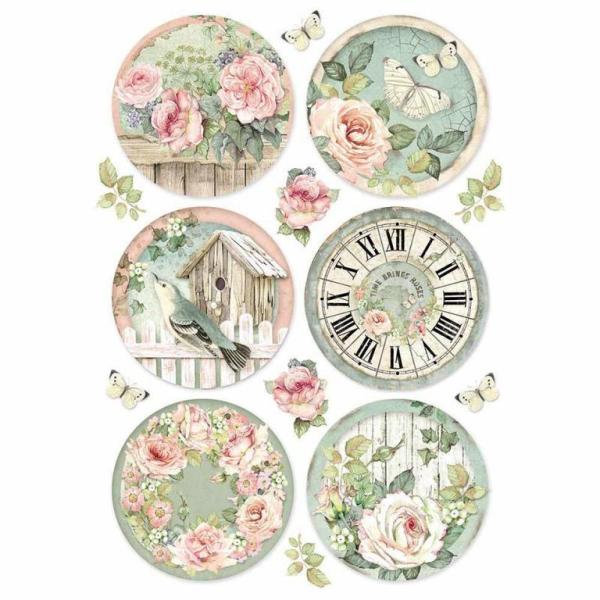 Stamperia A4 Rice Paper House of Roses Round Clocks #4447