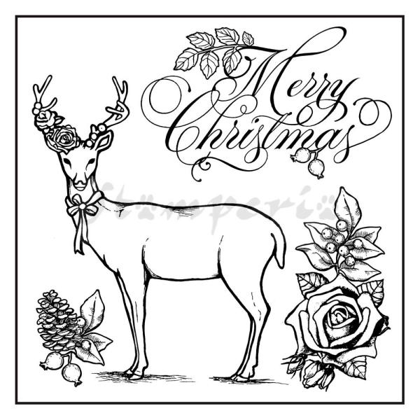 Stamperia Rubber Stamp Merry Christmas Moose #WTKCC128