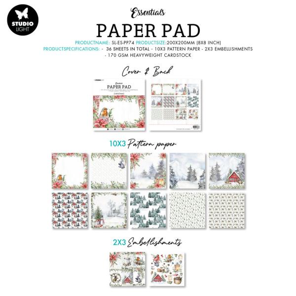 Studio Light 8x8 Inch Paper Pad Christmas Essentials #74