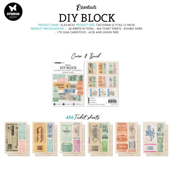 Studio Light Essentials Vintage Tickets DIY Block Mini #01