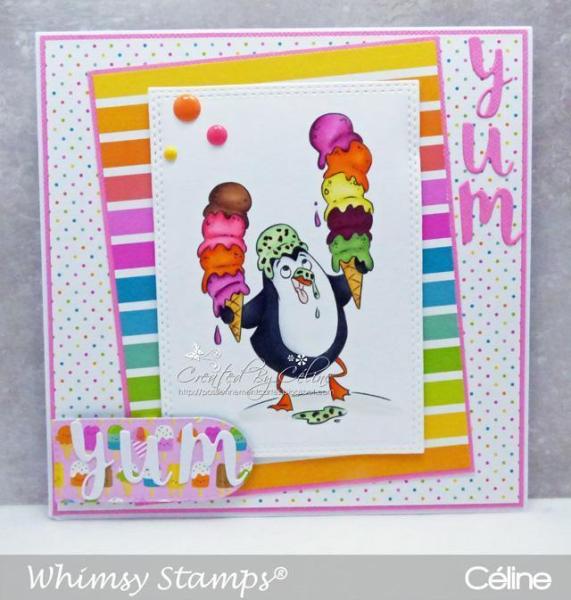 Whimsy Rubber Stamp Ice Cream Penguin