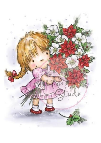 Wild Rose Studio Clear Stamp Set Girl with Xmas Bouquet